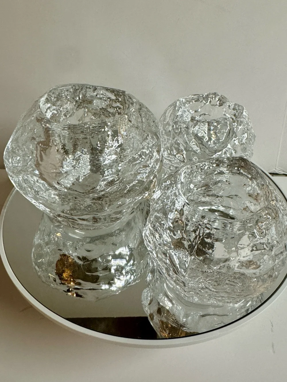 Vintage 70s Kosta Boda Crystal Votive Snowball Candle Holders.Set of 3.